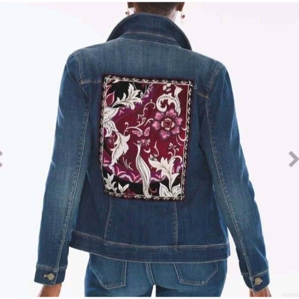 Chico's Embroidered Velvet Denim Jacket Womens Tag 0 US Size S/4